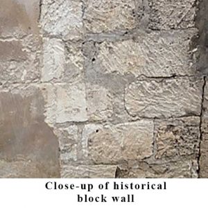 Close-up of historical block wall